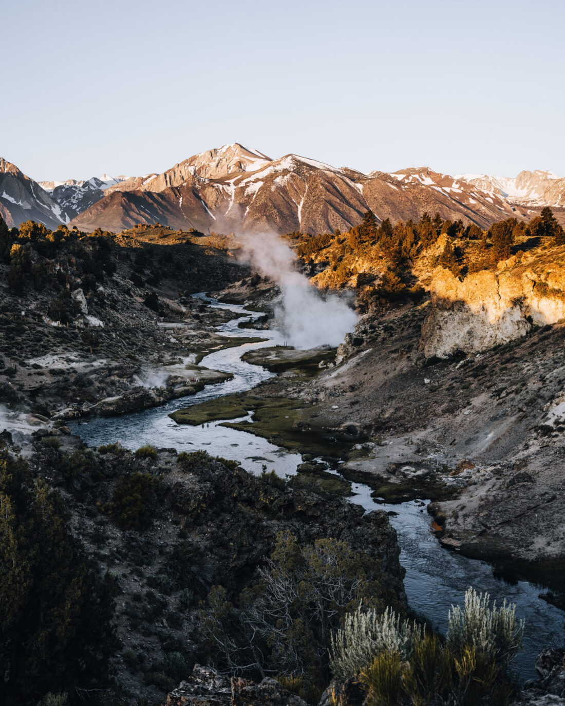 Steam over a river in the Eastern Sierra