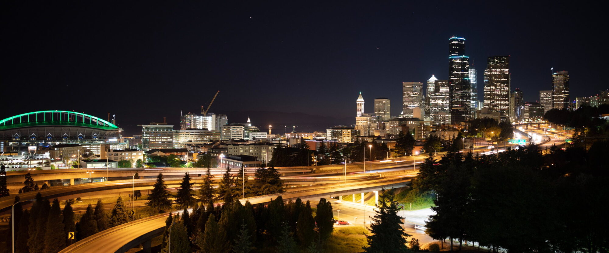 Stadium, freeway and skyline