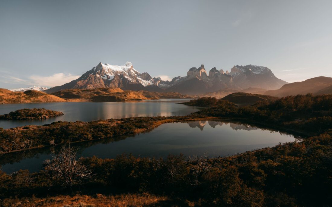 Lake and towers in Patagonia in the evening light