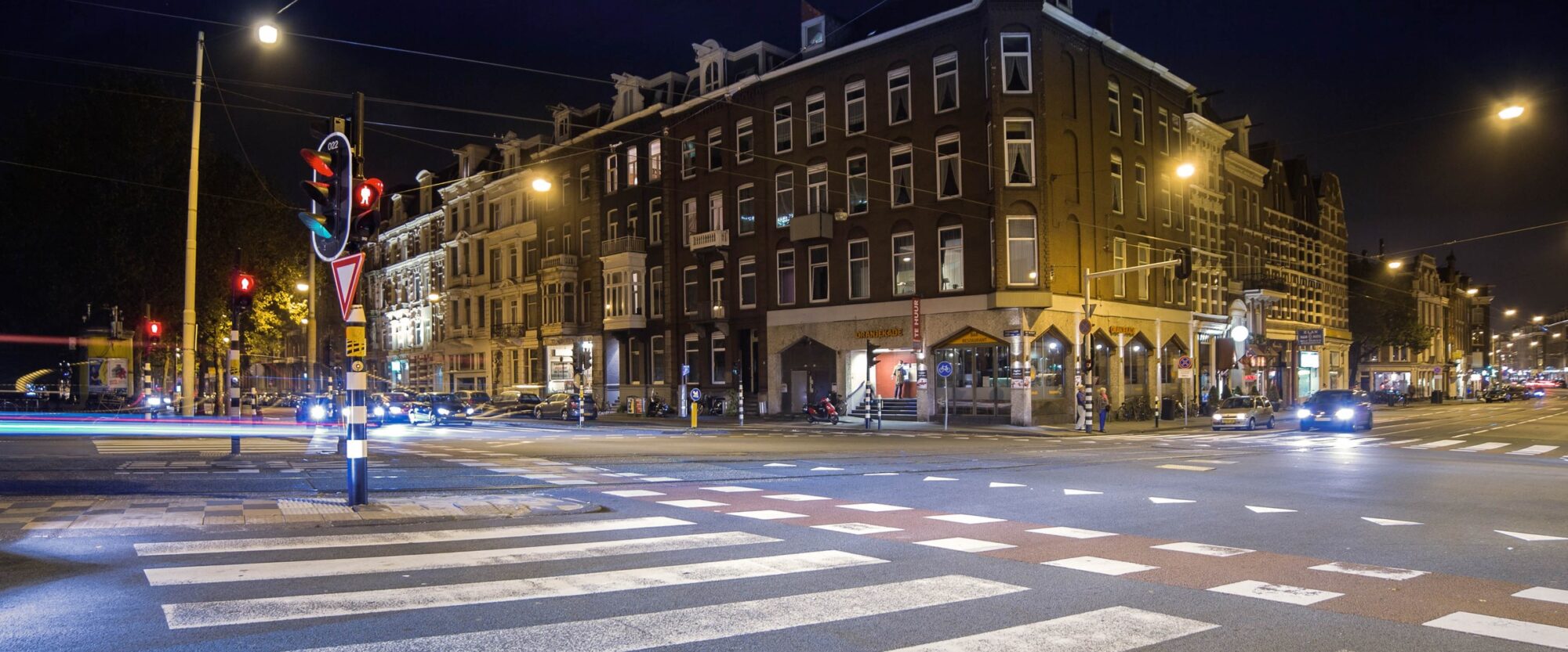 An empty crossing at night, Amsterdam